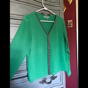 Bejeweled green blouse